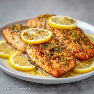 Baked Lemon Garlic Salmon for 4 Servings Recipe Card