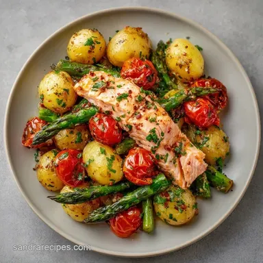 Easy Salmon Tray Bake with Potatoes Recipe Card