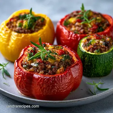Stuffed Zucchini Peppers for 6 Servings Recipe Card