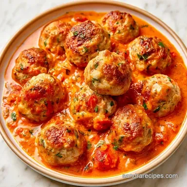Turkey Meatballs in Red Pepper: Baked Recipe Card