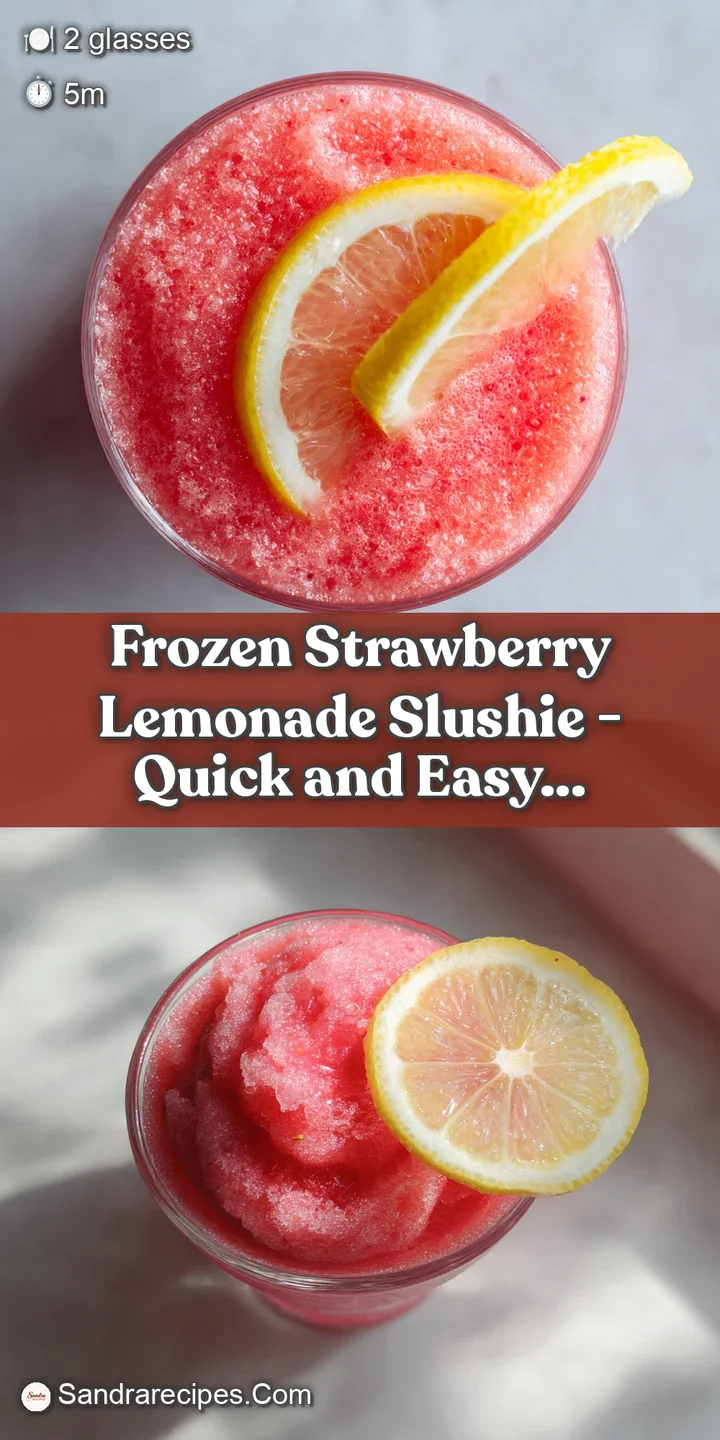 Close-up of icy red strawberry crystals with a bright yellow lemon slice and a sprig of green mint on top.