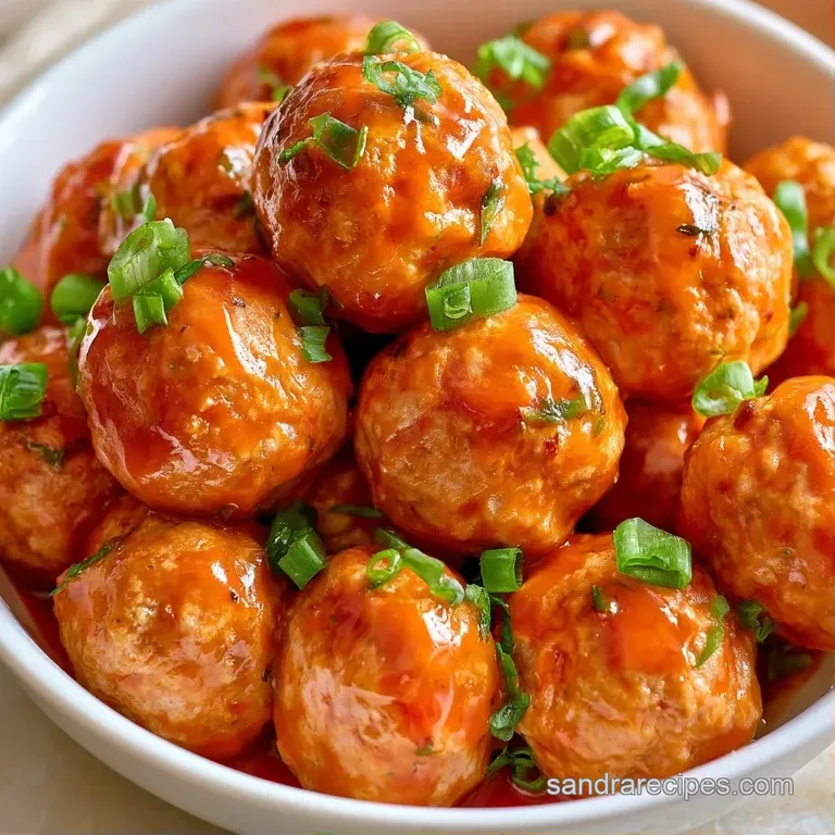 Zesty orange glaze coating tender meatballs, garnished with fresh parsley and blue cheese crumbles on a white plate.