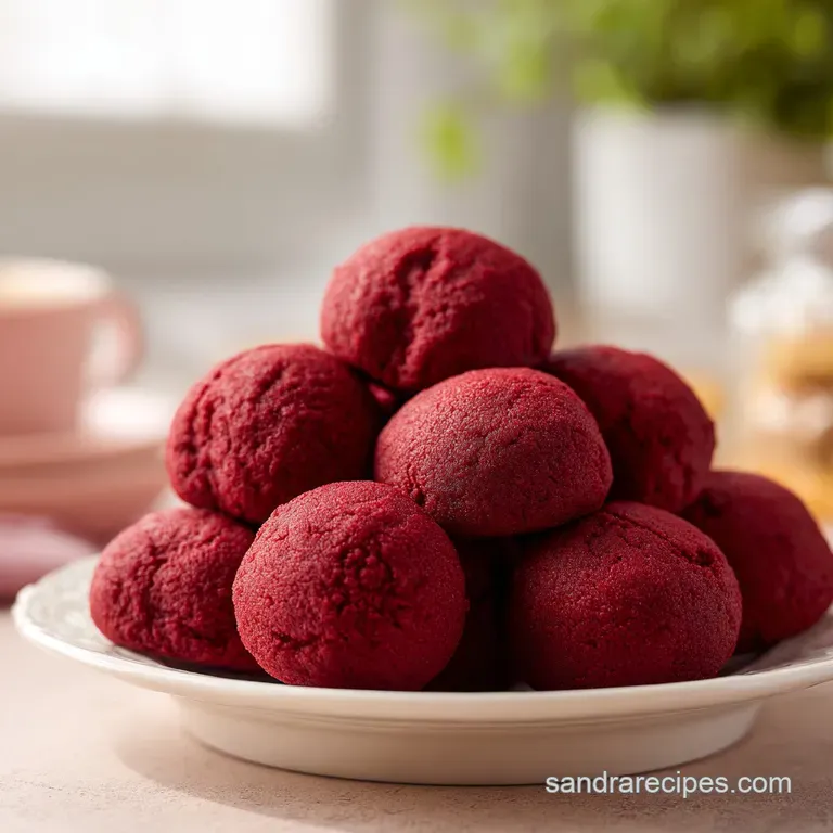 Deep crimson dough scoops on a marble plate, paired with fresh raspberries and a drizzle of white chocolate.