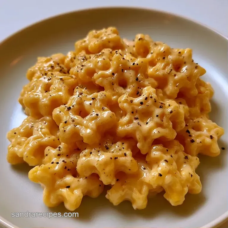 Elegant white bowl featuring creamy golden pasta, garnished with a sprig of parsley and a dash of black pepper.