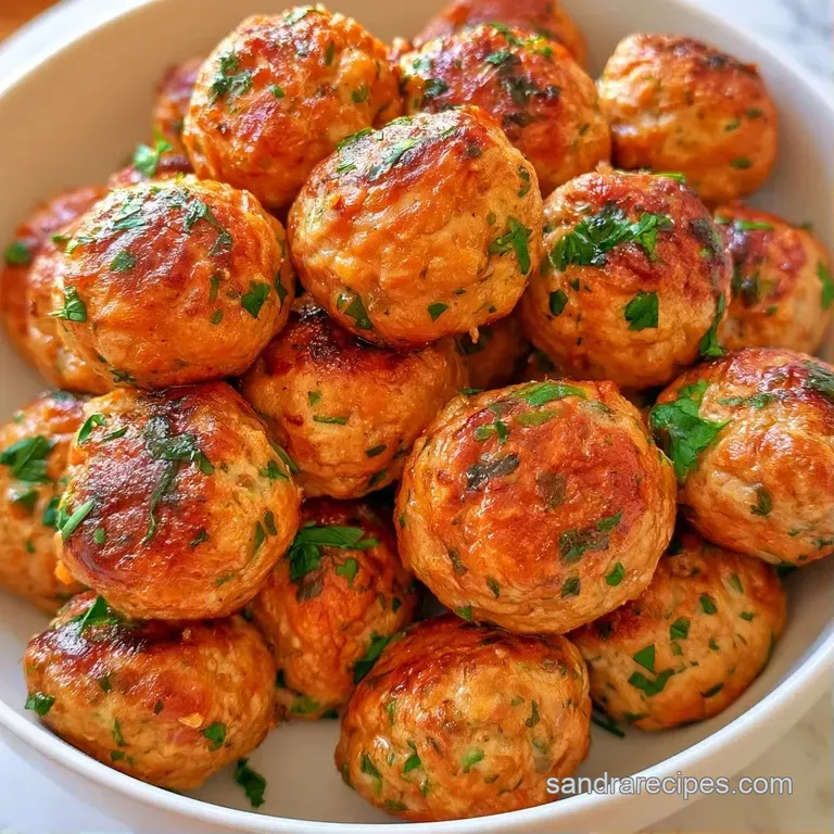 Three seared meatballs atop a creamy potato puree, garnished with bright green parsley and a drizzle of dark sauce.