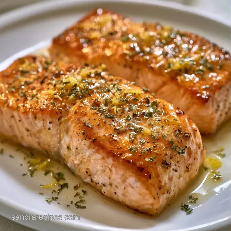 A flaky pink fillet on a white plate, surrounded by steamed asparagus and bright yellow lemon wedges and parsley.