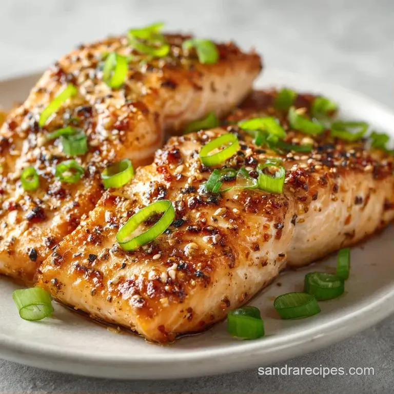 Flaky pink salmon fillet elegantly plated with bright green asparagus and a drizzle of glistening lemon butter.