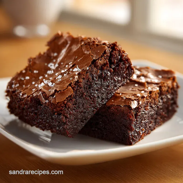 A decadent dark chocolate square dusted with cocoa powder, served on a white plate with a swirl of fresh cream.