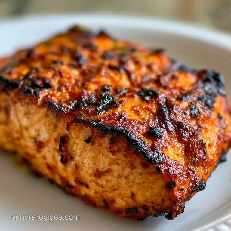 Plated red-hued fish fillets garnished with fresh cilantro and sliced red onions on a modern dark ceramic platter.