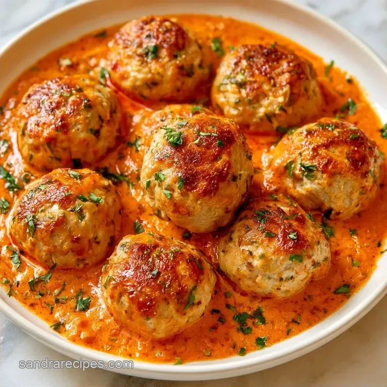 Baked Turkey Meatballs in Roasted Red Pepper